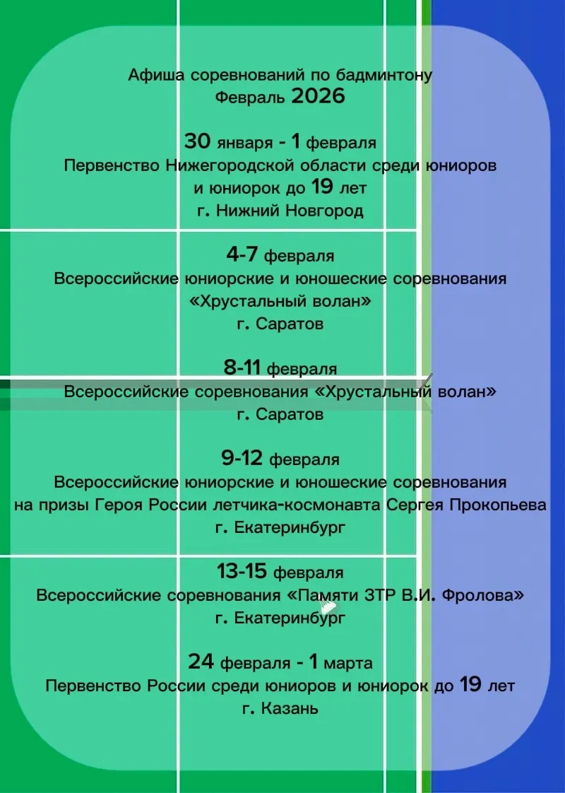 Афиша соревнований. Февраль 2026
